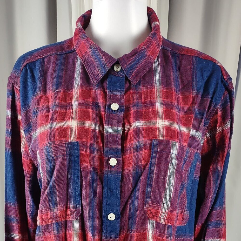 Mossimo Supply Co Blue Red Plaid Cotton Blend Flannel Button Down Shirt Size XXL - Picture 3 of 13